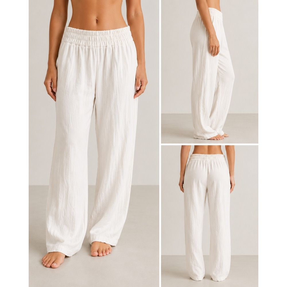 A New Day Womens High-Rise Wide Leg Textured Pants Cream Off-White Small NWT